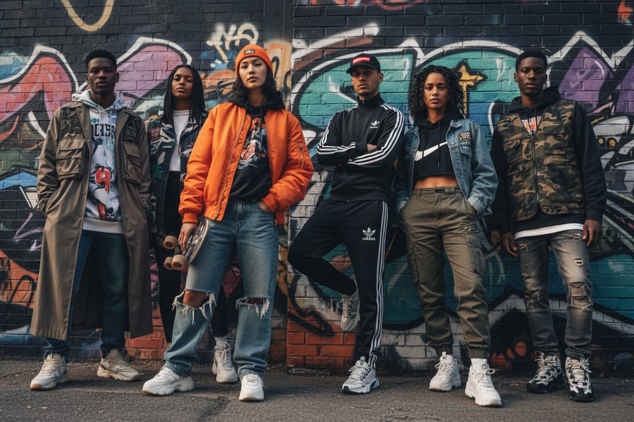 Modelli streetwear con prodotti di marchi